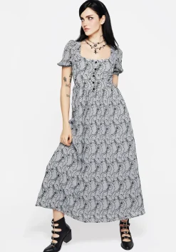 Rosethorn Flocked Velour Puff Sleeve Midaxi Dress - Blue