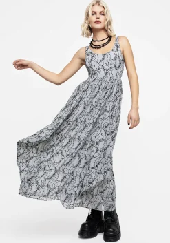 Rosethorn Flocked Velour Chiffon Ruffle Midaxi Dress - Blue