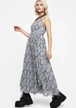 Rosethorn Flocked Velour Chiffon Ruffle Midaxi Dress - Blue