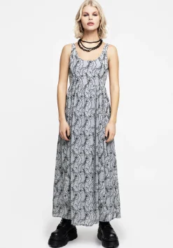 Rosethorn Flocked Velour Chiffon Ruffle Midaxi Dress - Blue