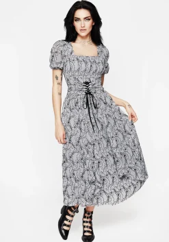 Rosethorn Flocked Velour Chiffon Corset Crop Top - Blue