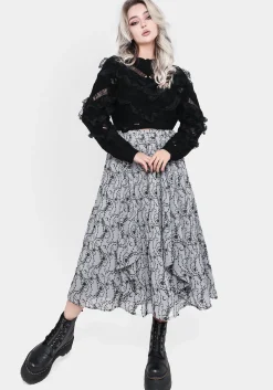 Rosethorn Flocked Velour Chiffon Ruffle Midi Skirt - Blue