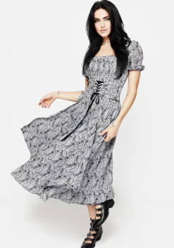 Rosethorn Flocked Velour Chiffon Ruffle Midi Skirt - Blue