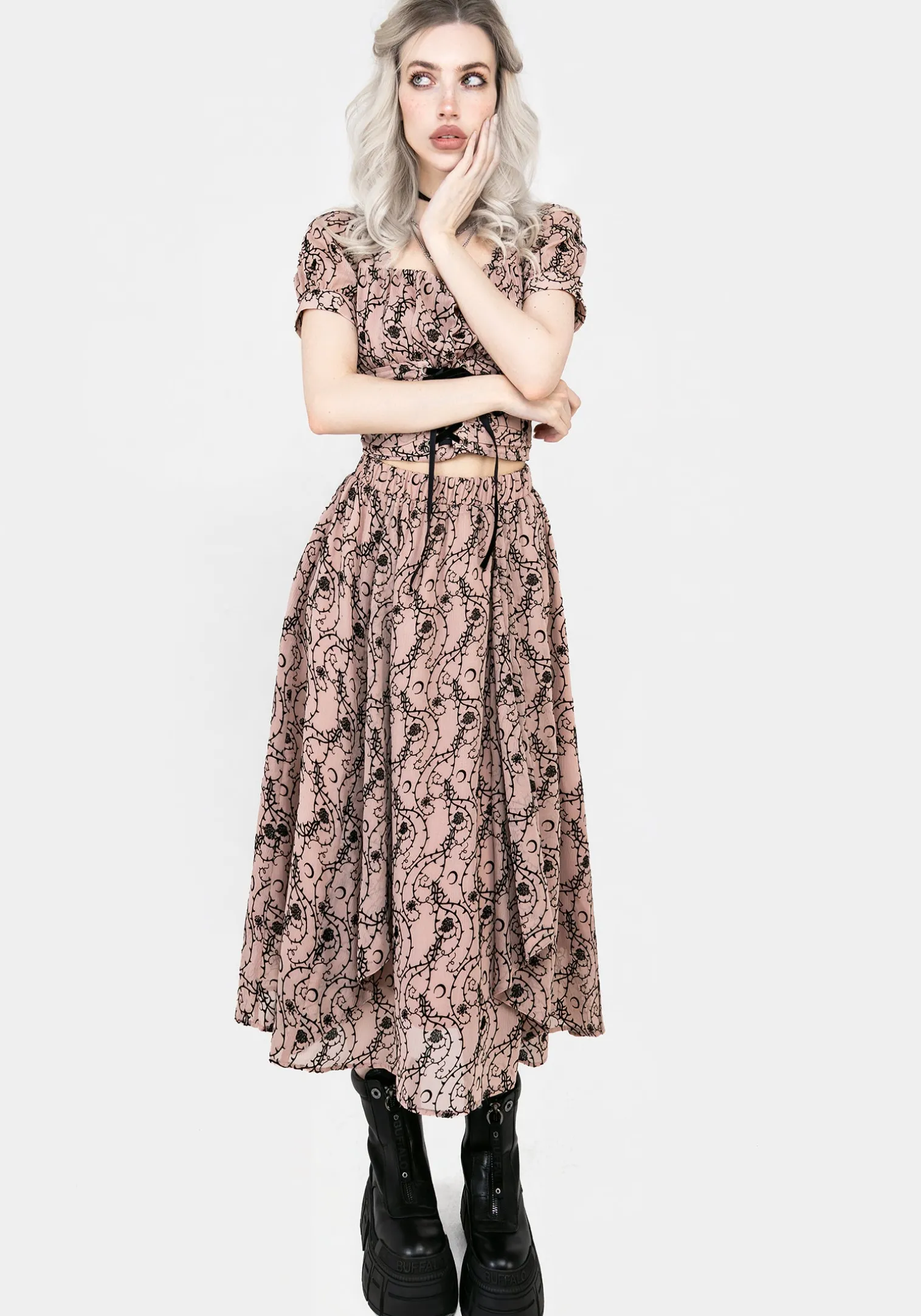 Rosethorn Ruffle Midi Skirt