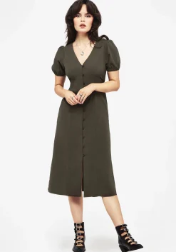 Rosette Button Up Midi Dress