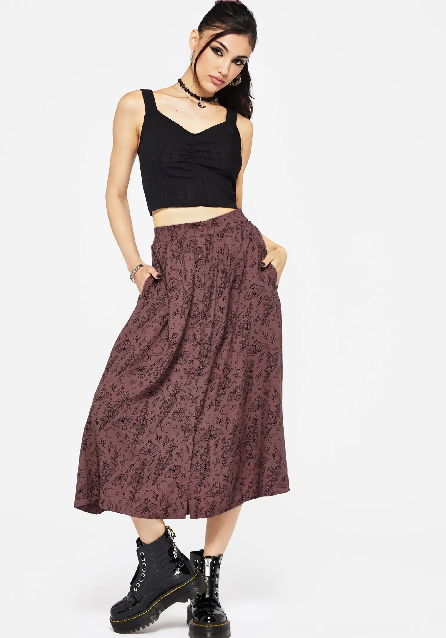 Roxana Moth Foxglove Button Down Midi Skirt