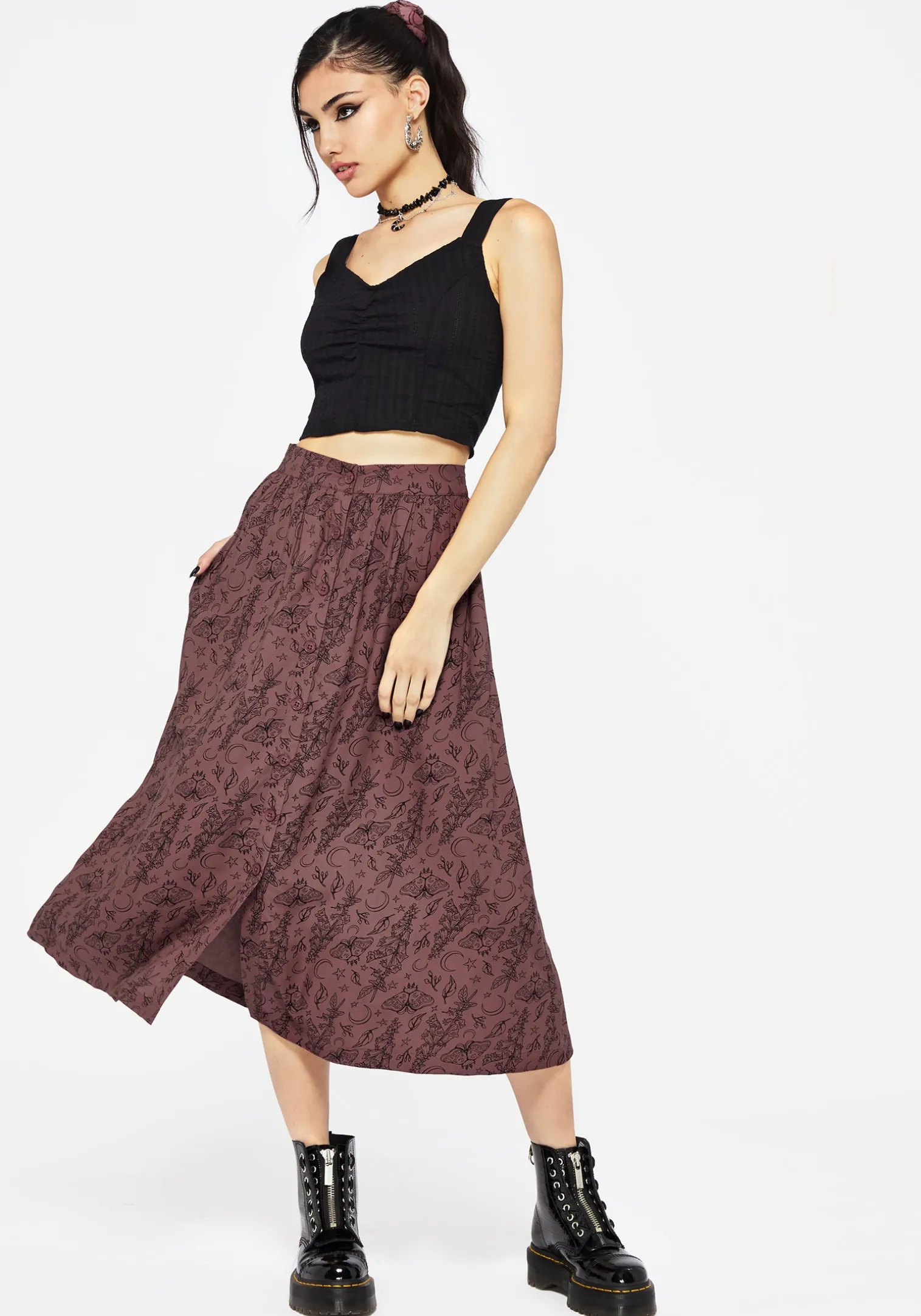 Roxana Moth Foxglove Button Down Midi Skirt