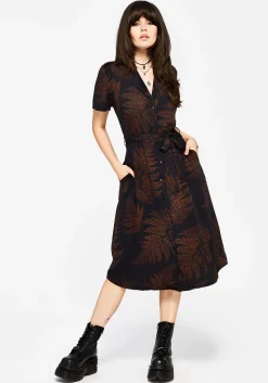 Ruin Fern Printed Midi Shirt Dress - Brown