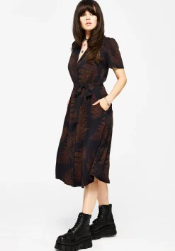 Ruin Fern Printed Midi Shirt Dress - Brown