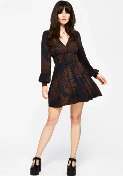 Ruin Fern Printed Mini Dress - Brown