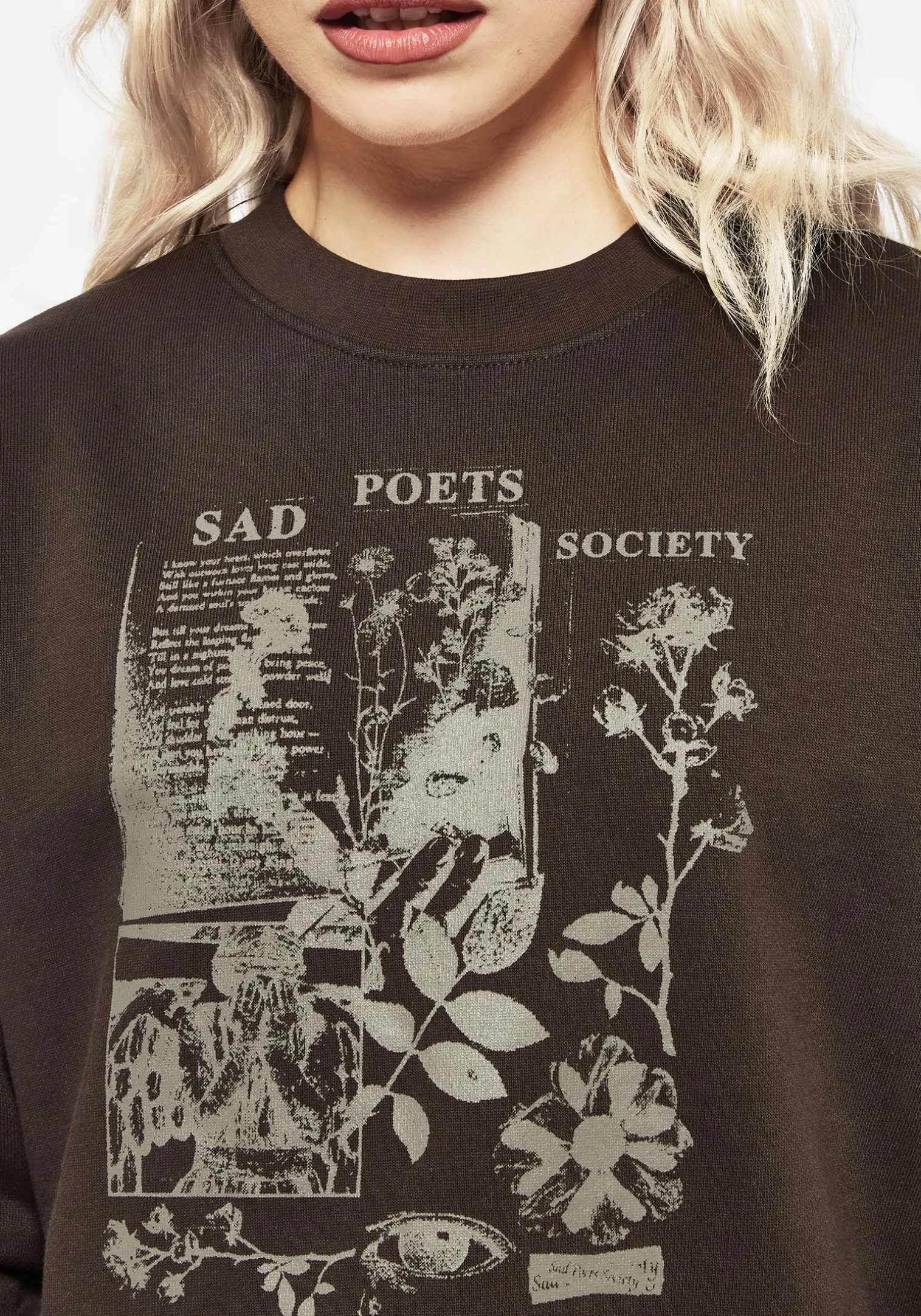 Sad Poets Graphic Print Crop Sweatshirt