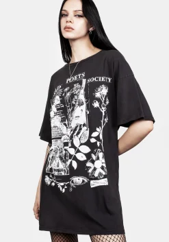 Sad Poets Washed Black Oversized Tee Dress