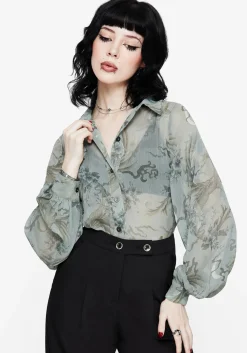 Sapphira Dragon Print Button Up Shirt