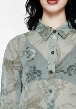 Sapphira Dragon Print Button Up Shirt