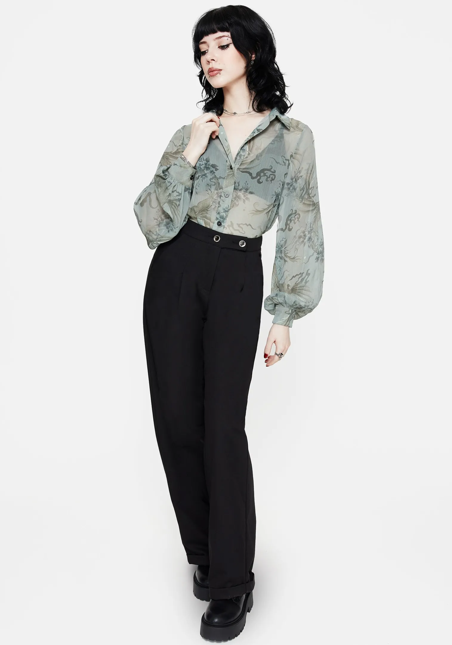 Sapphira Dragon Print Button Up Shirt