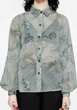 Sapphira Dragon Print Button Up Shirt