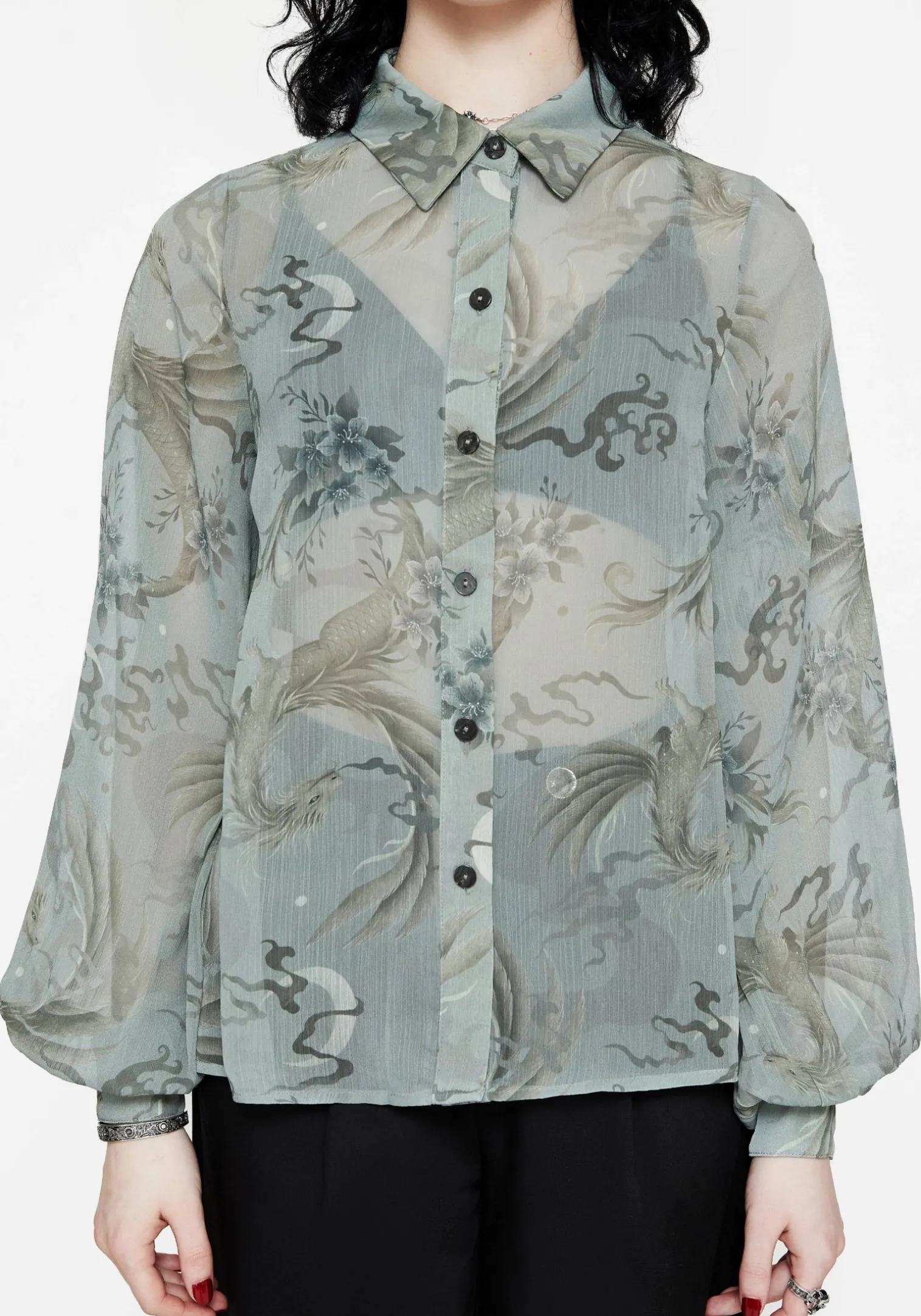 Sapphira Dragon Print Button Up Shirt