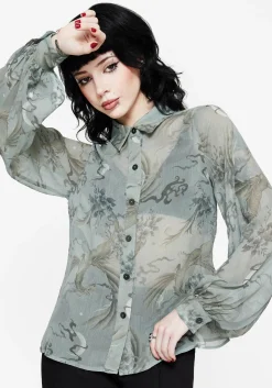 Sapphira Dragon Print Button Up Shirt