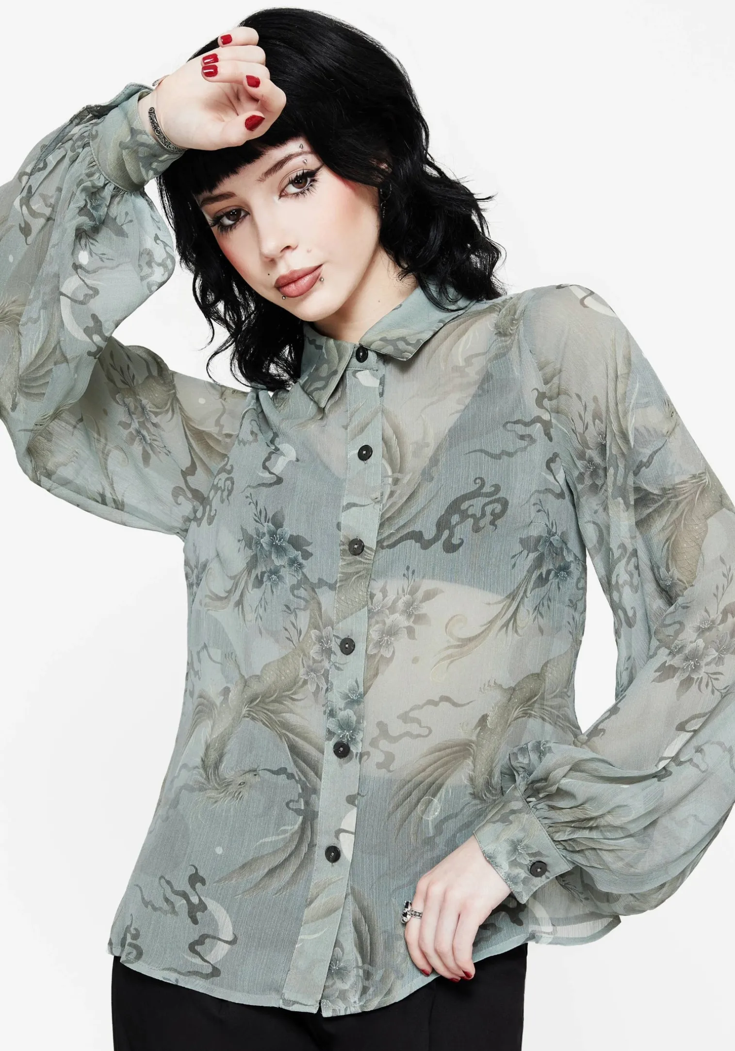 Sapphira Dragon Print Button Up Shirt