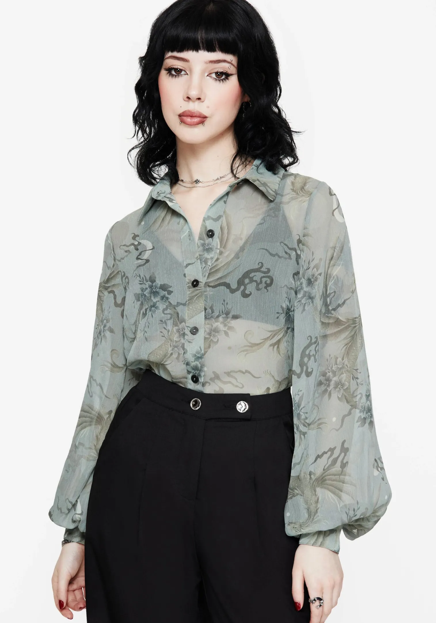 Sapphira Dragon Print Button Up Shirt
