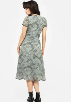 Sapphira Dragon Print Chiffon Button Up Midi Dress
