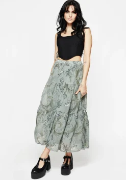 Sapphira Dragon Print Chiffon Tiered Maxi Skirt