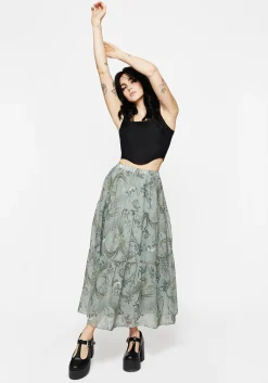 Sapphira Dragon Print Chiffon Tiered Maxi Skirt