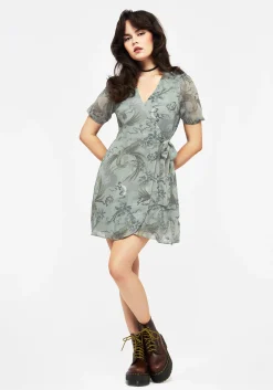 Sapphira Dragon Print Chiffon Mini Wrap Dress