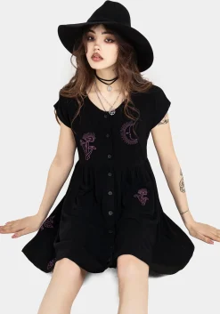 Scutellaria Embroidered Button Up Mini Dress