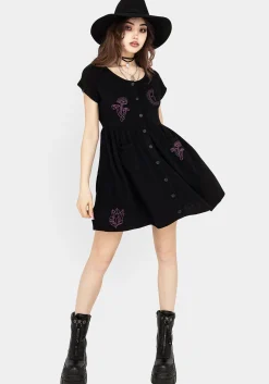 Scutellaria Embroidered Button Up Mini Dress
