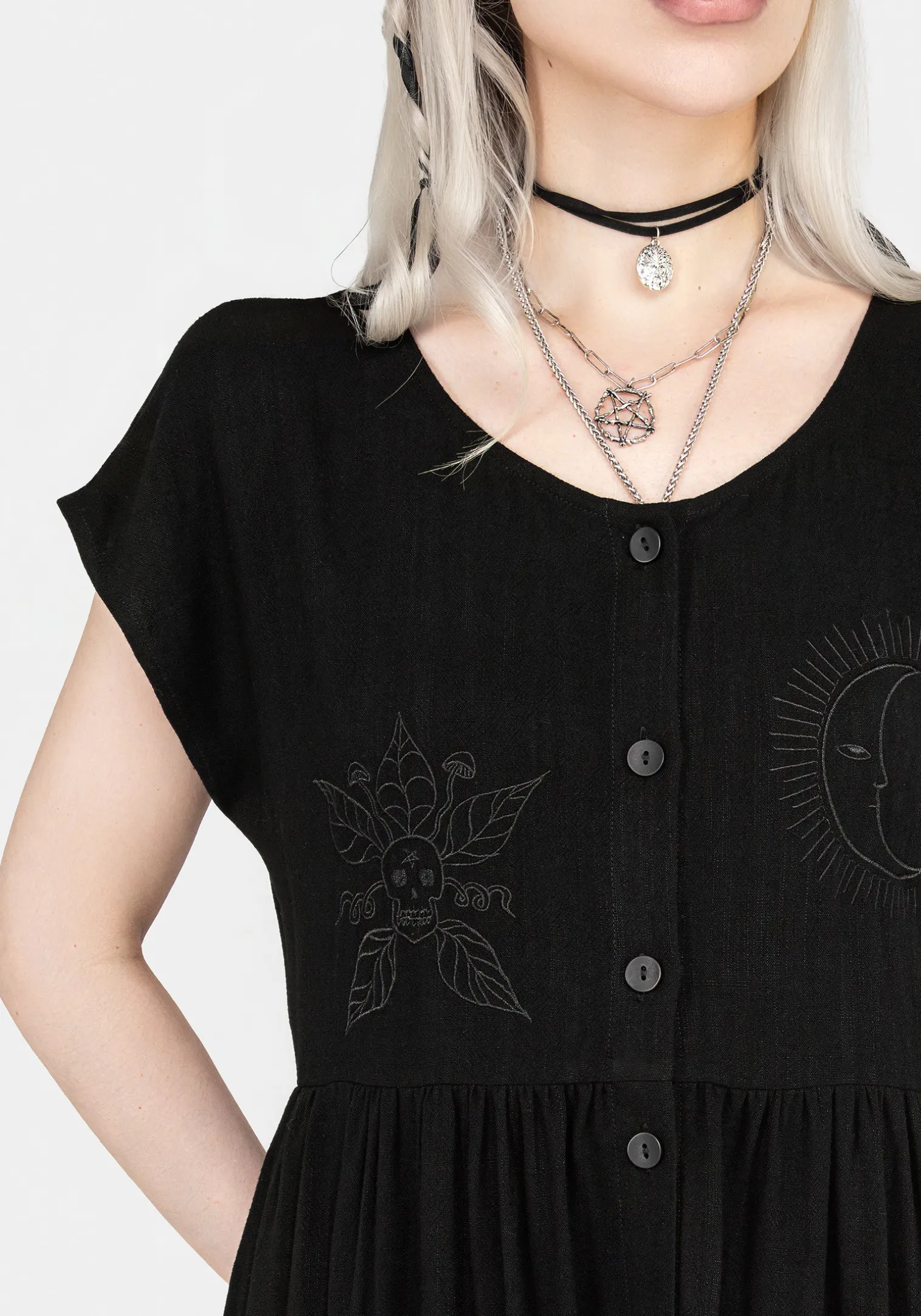 Scutellaria Embroidered Button Up Midi Dress