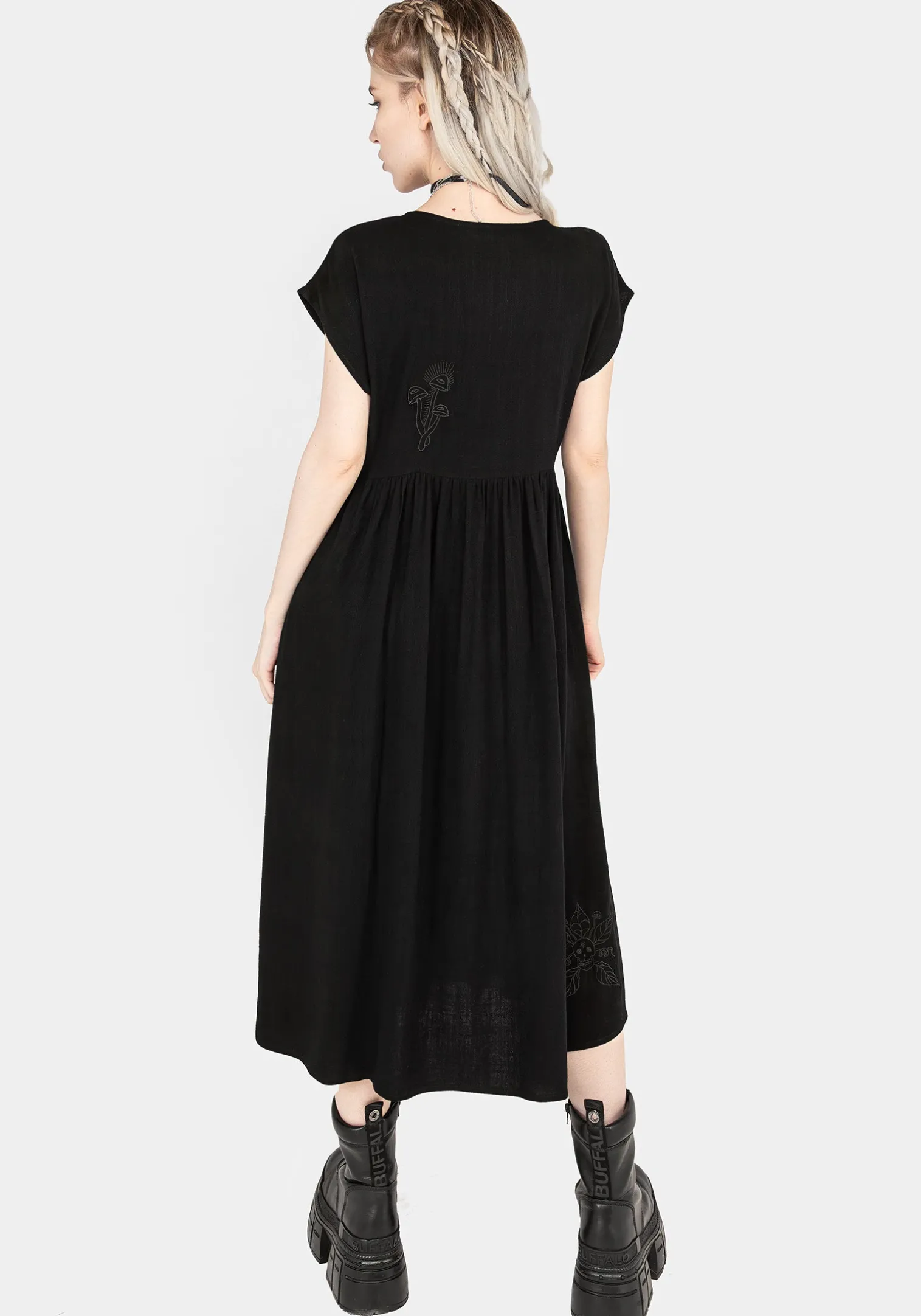 Scutellaria Embroidered Button Up Midi Dress