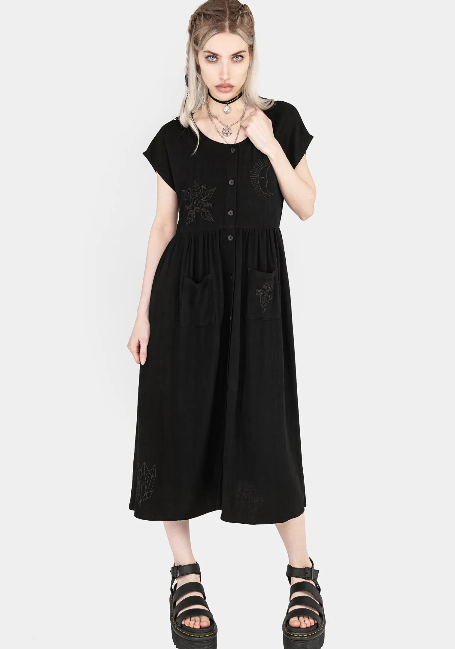 Scutellaria Embroidered Button Up Midi Dress