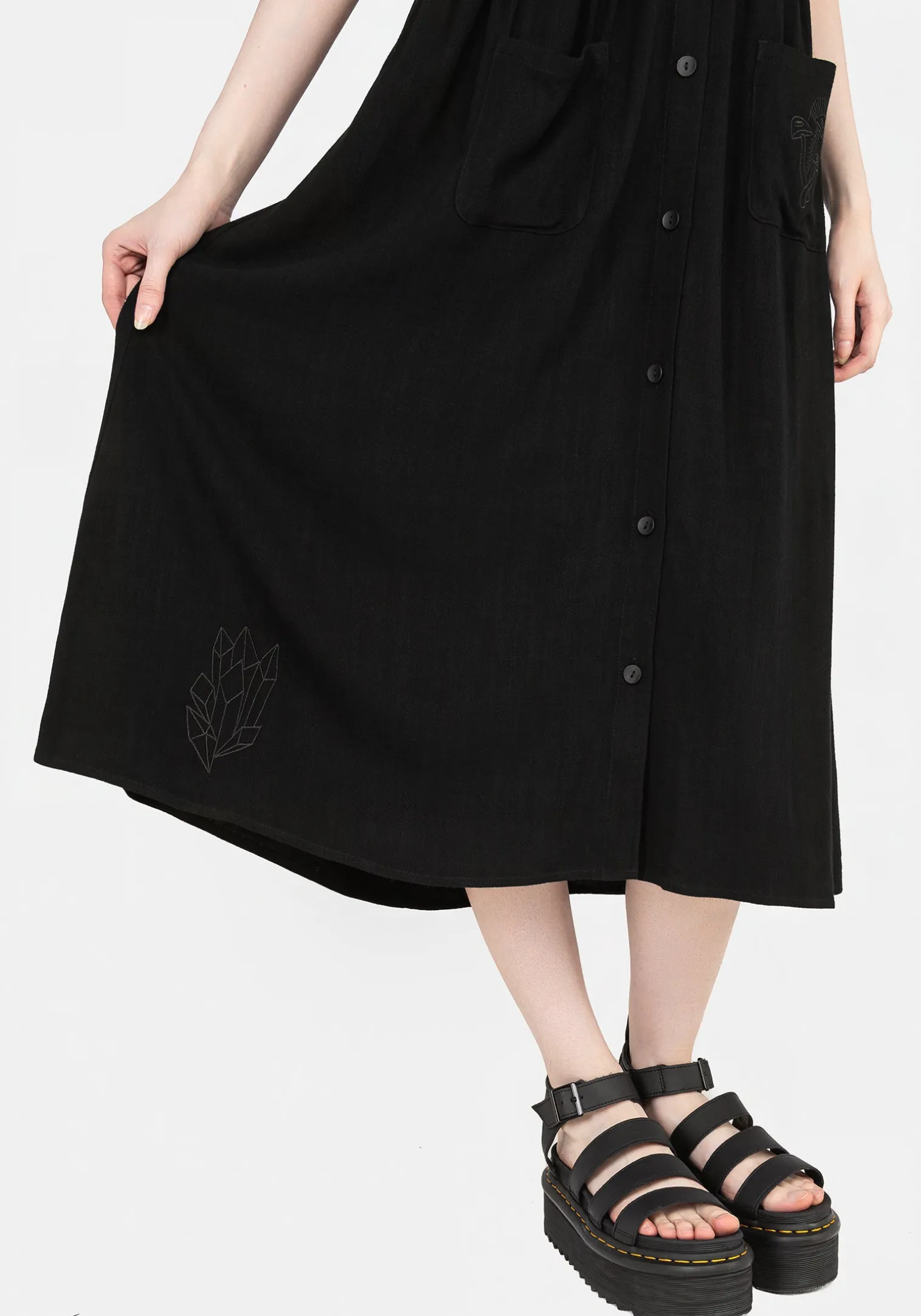Scutellaria Embroidered Button Up Midi Dress