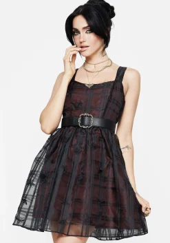 Sedona Organza Check Embroidered Mini Dress