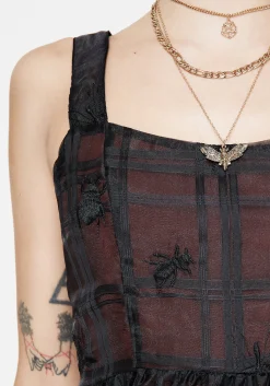 Sedona Organza Check Embroidered Mini Dress