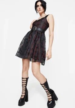 Sedona Organza Check Embroidered Mini Dress