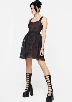 Sedona Organza Check Embroidered Mini Dress