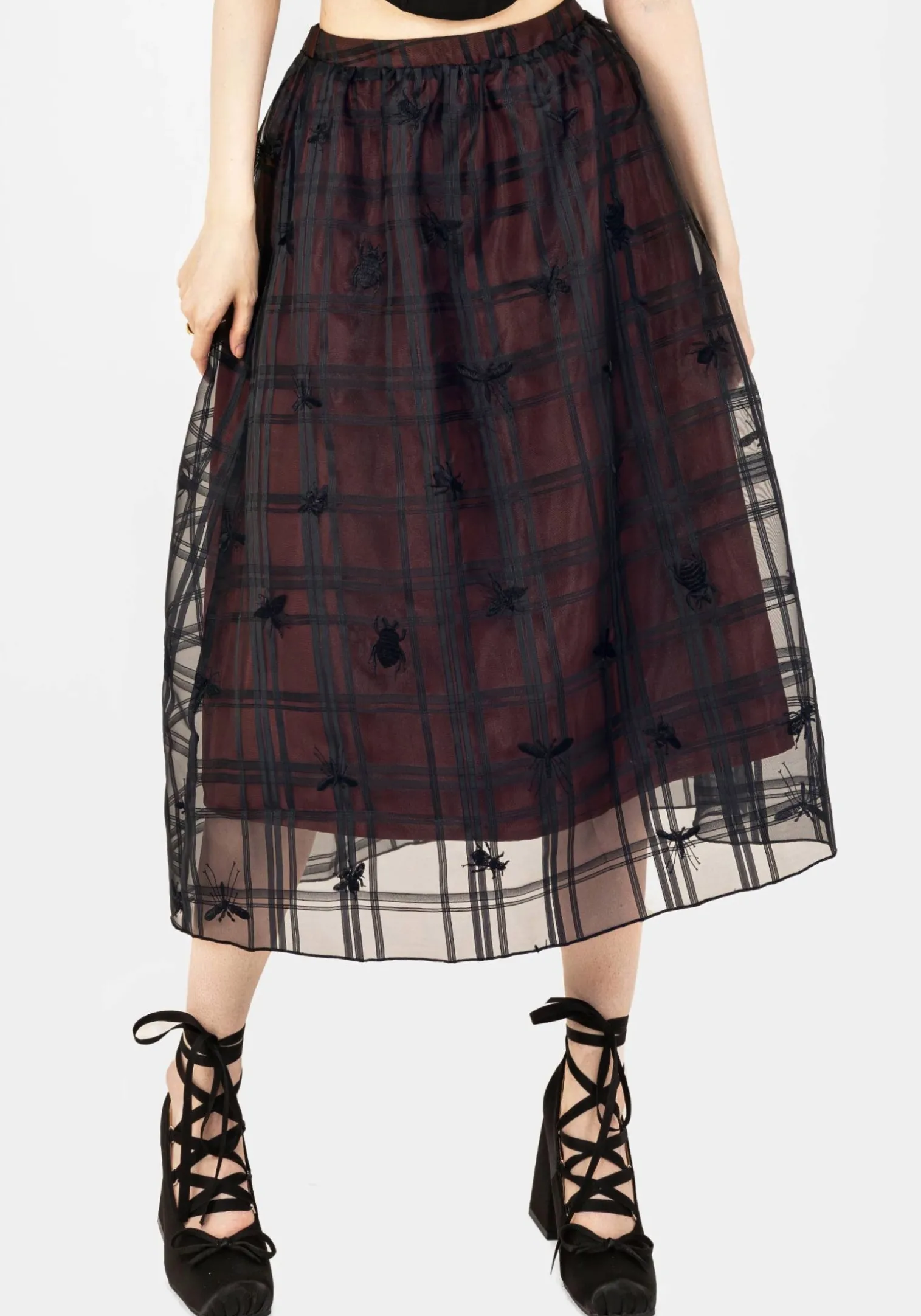 Sedona Organza Check Embroidered Midaxi Skirt