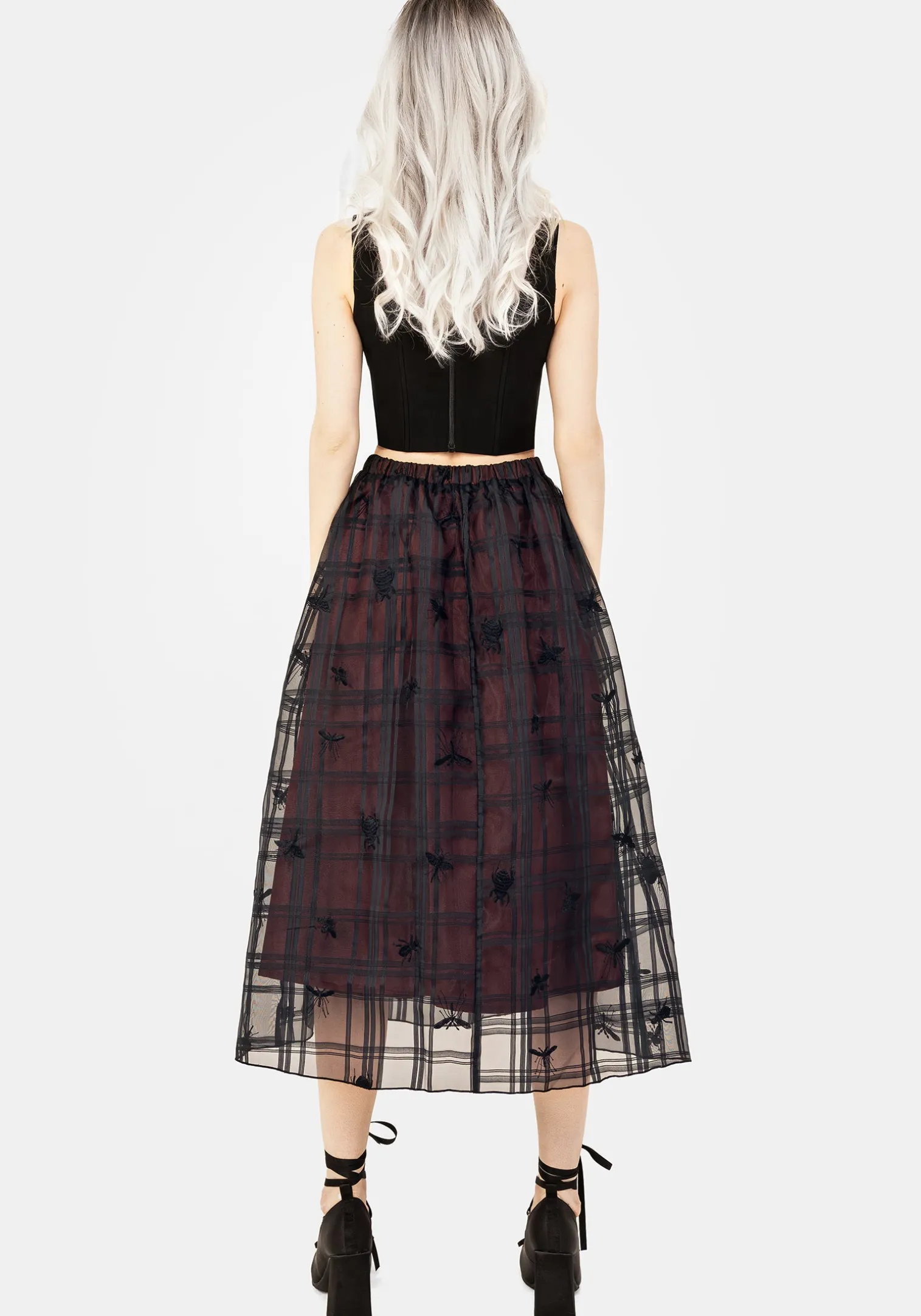Sedona Organza Check Embroidered Midaxi Skirt