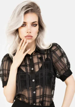 Sedona Organza Check Embroidered Button Up Shirt
