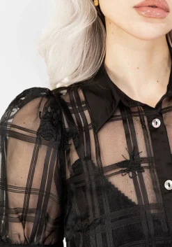 Sedona Organza Check Embroidered Button Up Shirt