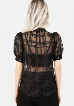 Sedona Organza Check Embroidered Button Up Shirt