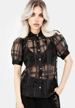 Sedona Organza Check Embroidered Button Up Shirt