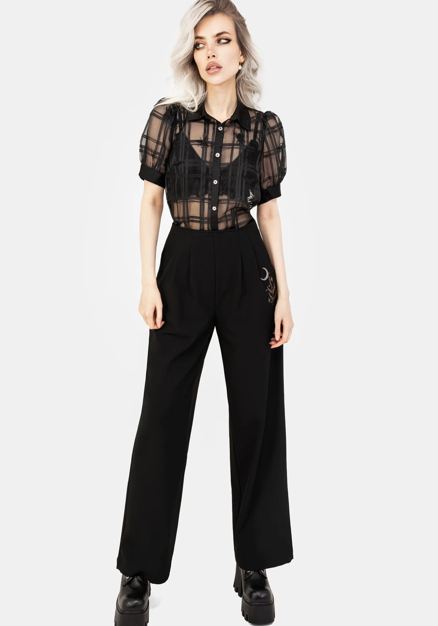 Sedona Organza Check Embroidered Button Up Shirt
