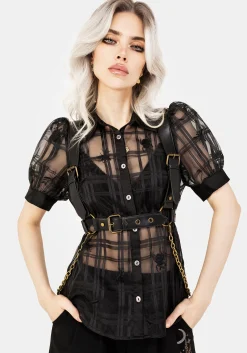 Sedona Organza Check Embroidered Button Up Shirt
