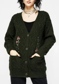 Seelie Embroidered Cable Knit Cardigan