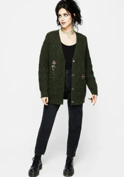 Seelie Embroidered Cable Knit Cardigan
