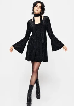 Sempre Velour Devore Corset Mini Dress with Neck Wrap