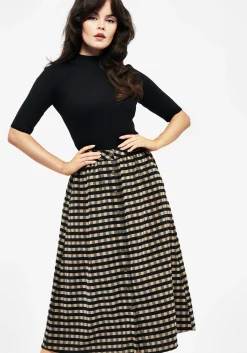 Sensus Check Button Front Midi Skirt